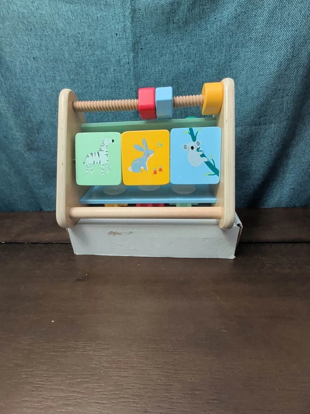 Fisher Price Wooden Busy Box Triangle | Infant Sensory Toy | Animals & Gears